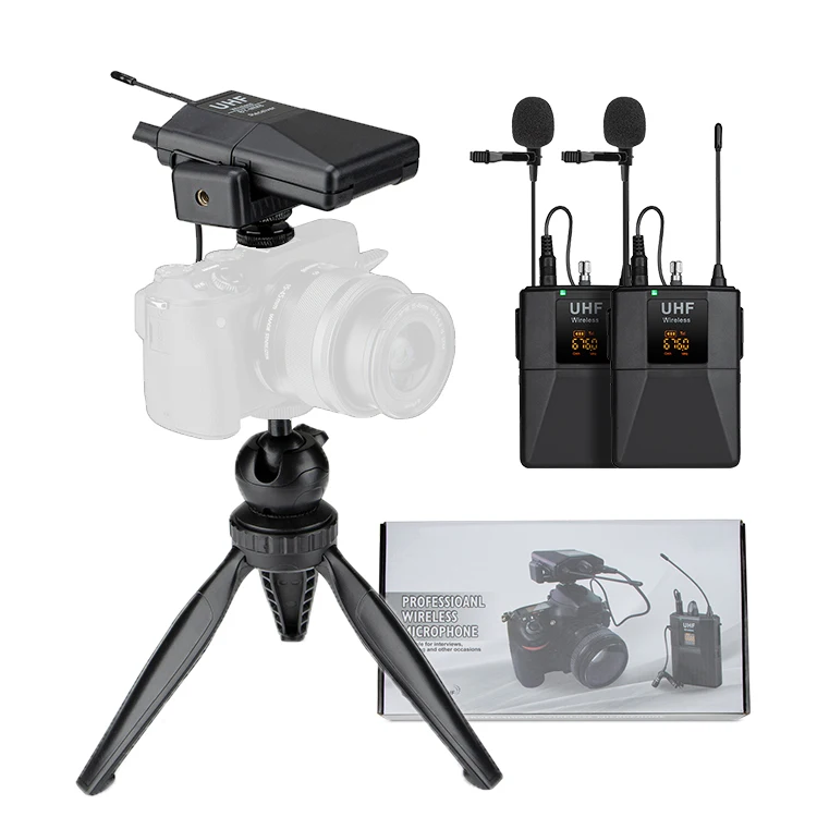 

Hot Sell Portable UHF Wireless Microphones Camera Camcorder Dual-channel DSLR Outdoor Wireless Microphone, Black