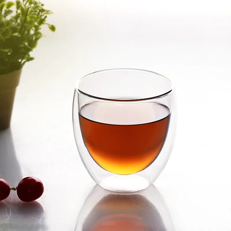 
Handblown heat resistant egg shape double wall glass cup 