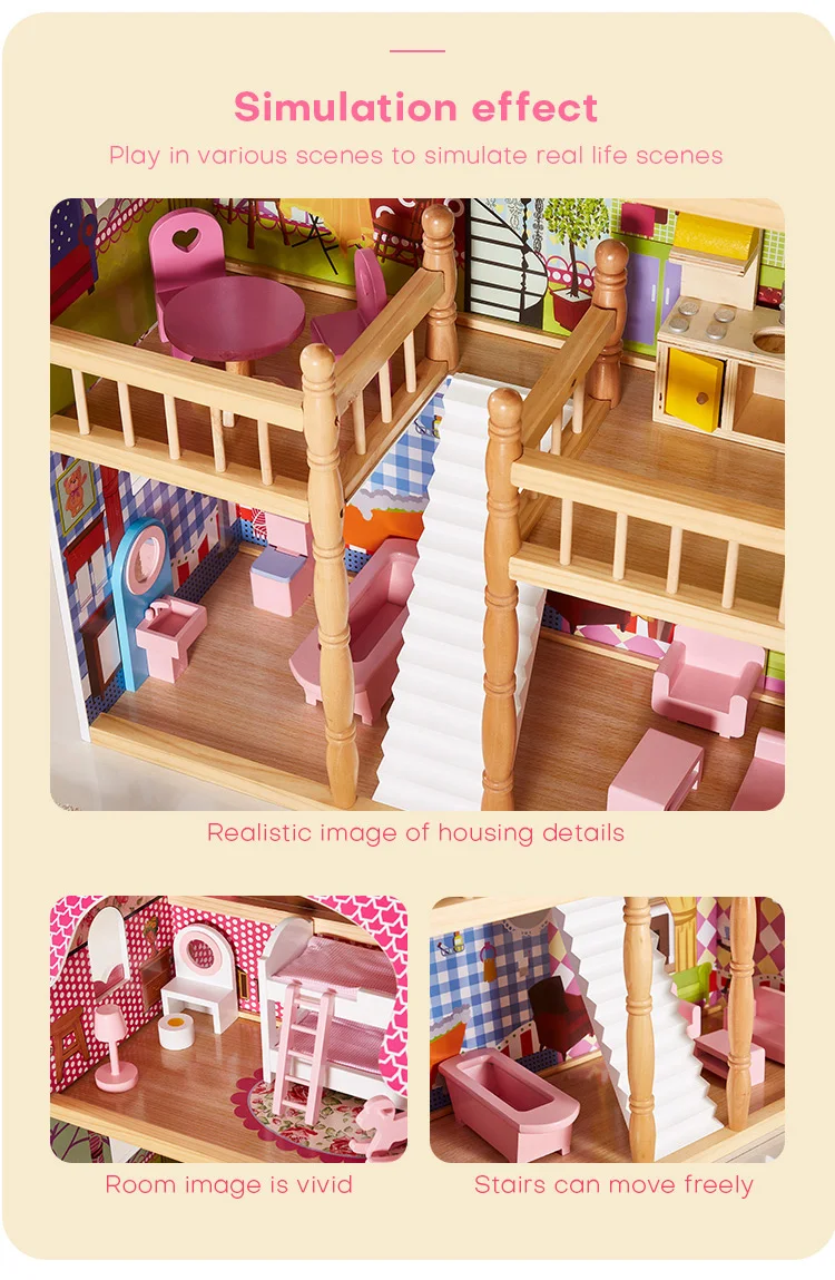 wooden doll house pink