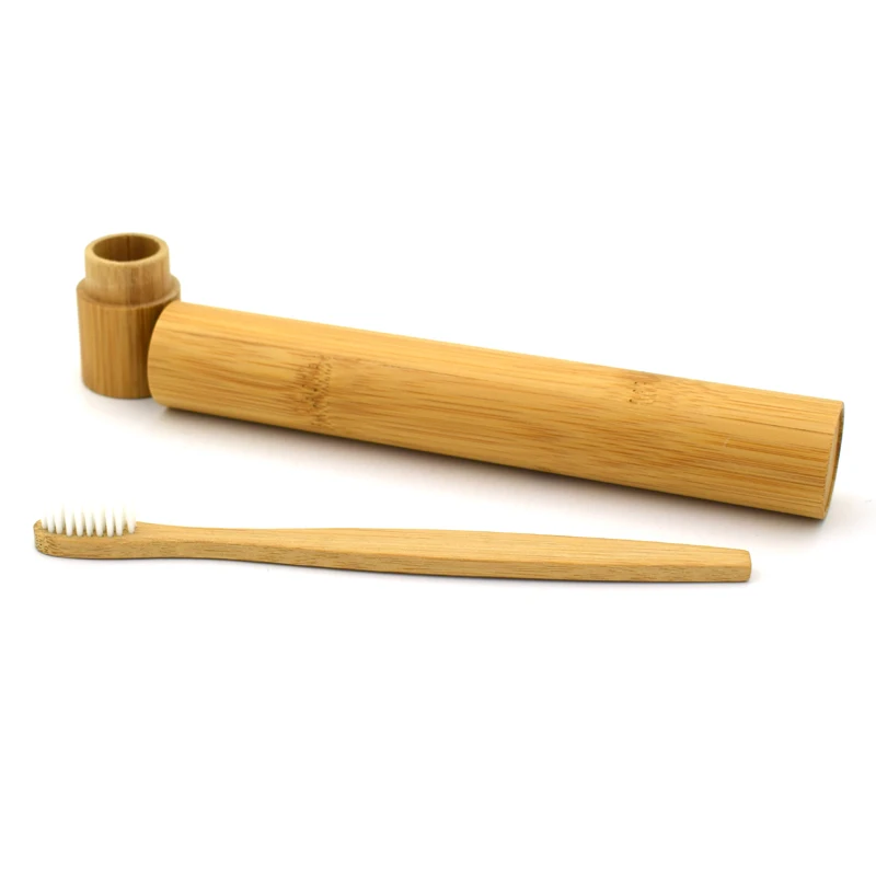 

Wholesale Biodegradable Eco Friendly Children Hotel cheap bamboo toothbrush with travel case tube packing For Kids