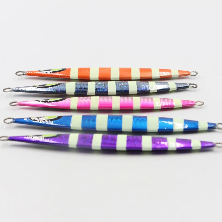 

Lead fish Metal Jig Fishing Lure Scale fishing lure Artificial Hard Bait Jigging Lure, Orange, blue, purple, pink, grey with luminious straps