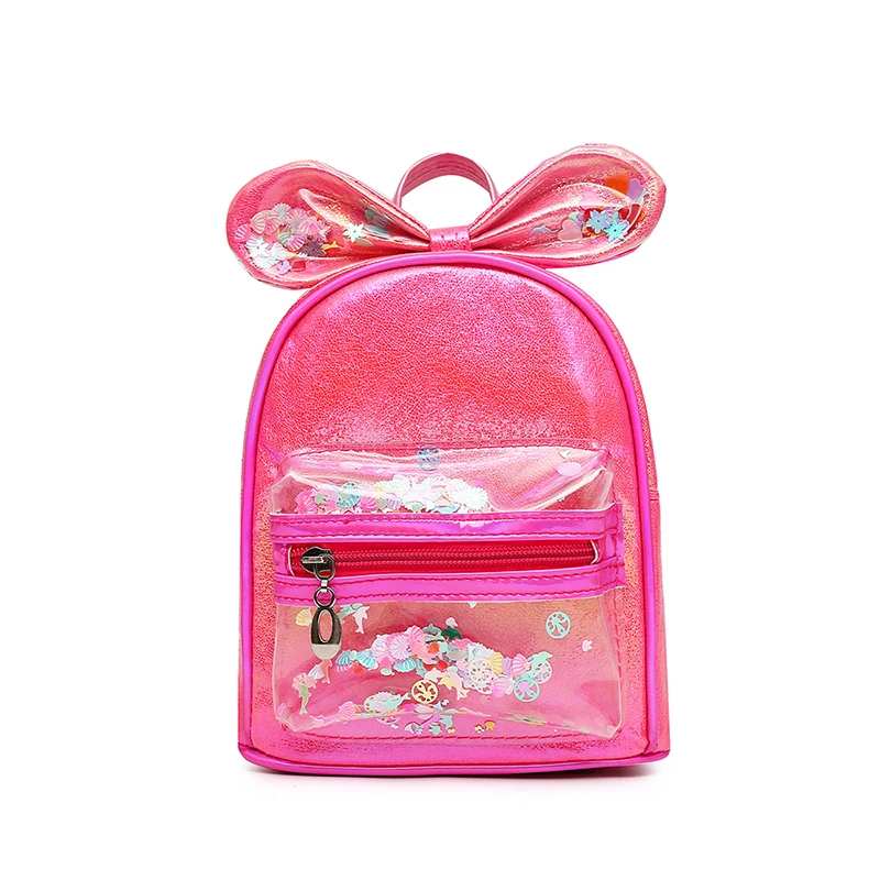 

New Children's Bag Fashion Curst Crack Transparent Sequins Cute Princess Bow Backpack School Bag, Rose red+black+pink+white+blue+purple or customizable