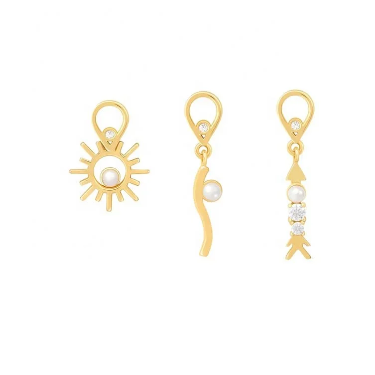 LOZRUNVE 925 Sterling Silver Gold Pearl Sun Earring Charm Set for Jewelry Making