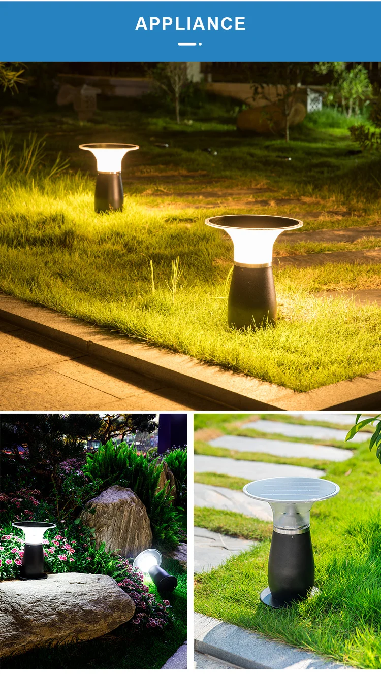 28CM Modern Style IP65 Waterproof Die-Cast Aluminum 3W Led Solar Mushroom Garden Bollard Light