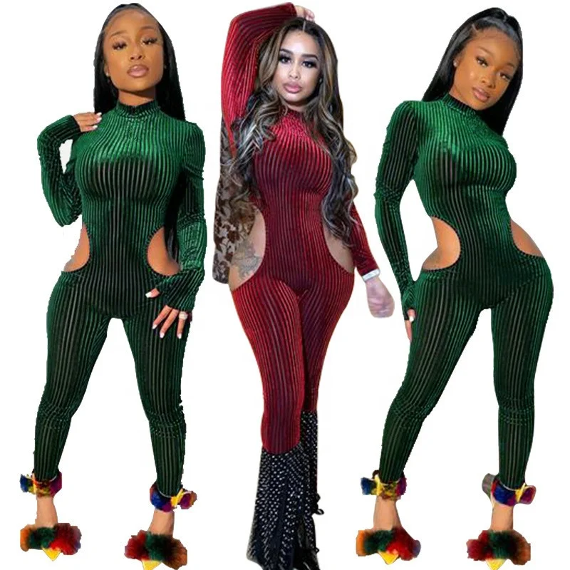 

B34622A 2019 Lady winter cut outclub wear slim fit bodycon bandage jumpsuit