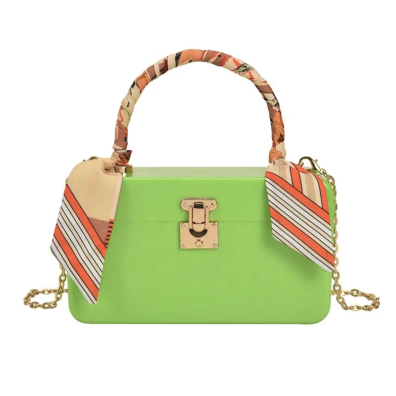 

Fashion Scarf Handle Lady Jelly Cosmetic Bag Cross Chain Shoulder Mini Purse for Girl Women Candy Colored Jelly Acylic Handbags