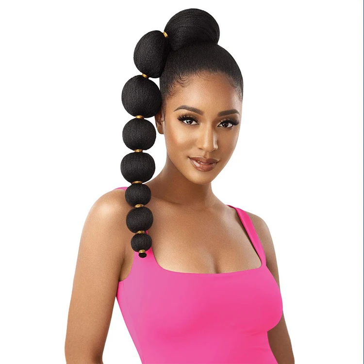 

Synthetic Kinky Straight Hair Puff Bun Bubble Ponytail African American Drawstring Afro Puff Ponytail Hair Extensions, Black brown 99j