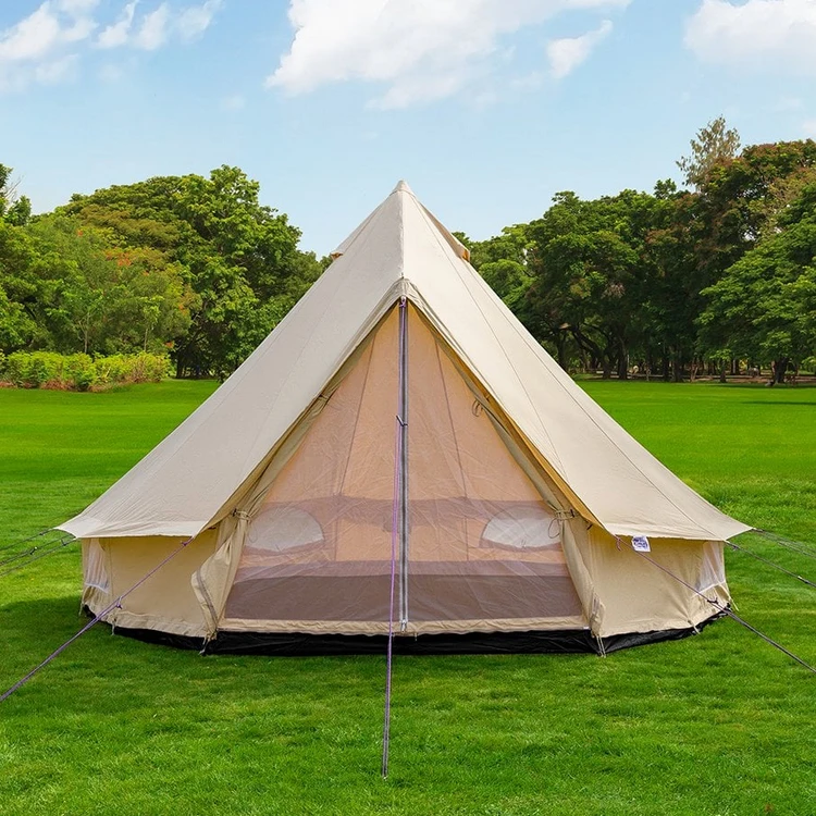 

3m 4m 5m 6m 7m Luxury Large Family Camp Waterproof Cotton Canvas Bell Tent, Beige