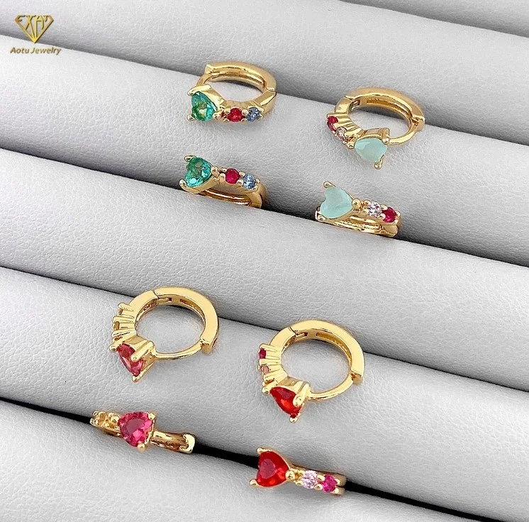 

Hot Sale Product Color Heart Cubic Zirconia Diamond Aretes Thailand Style Hoop Earrings