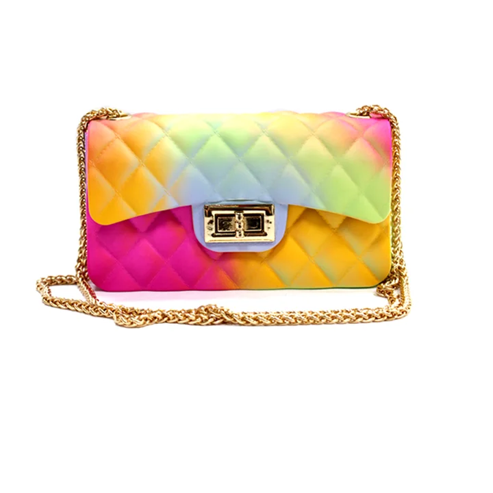 

2021 Small Casual Chain Square Jelly Bag Rainbow Color PVC Handbags Shoulder Crossbody Designer Spring Purse Bags