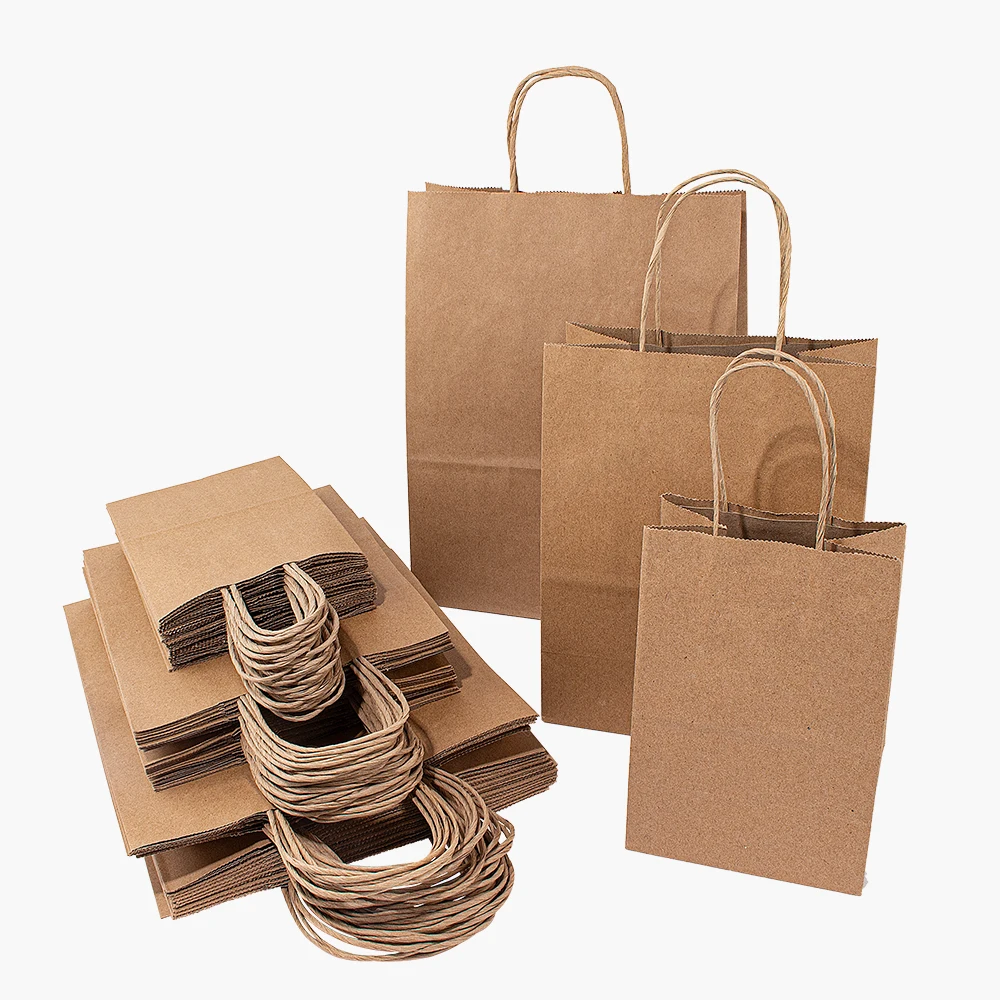 

custom brown white small Kraft paper bag with Handel for shopping gift food packaging with your own logo printed