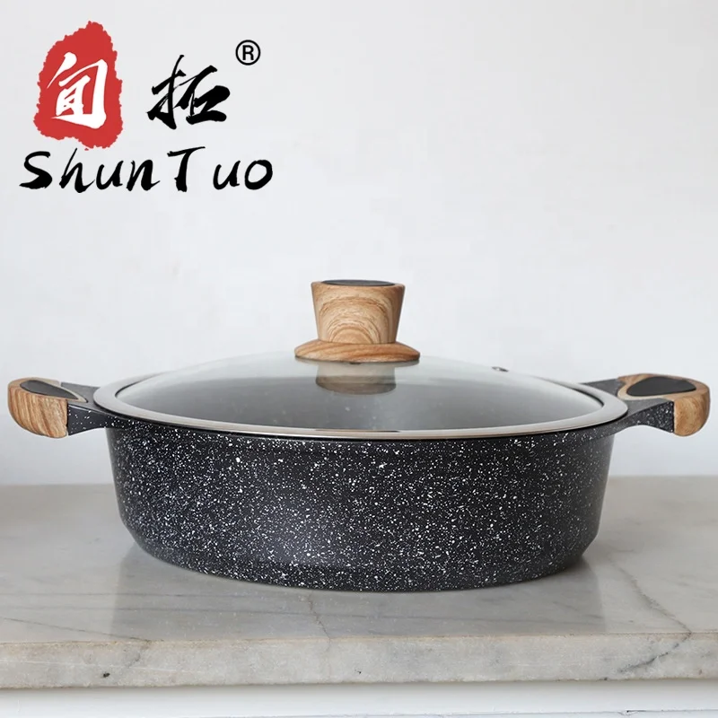 

manufacturer Mega Stone Cook Stew ceramic sauce pressed non stick casserole aluminum cooking pots for kitchen, Black