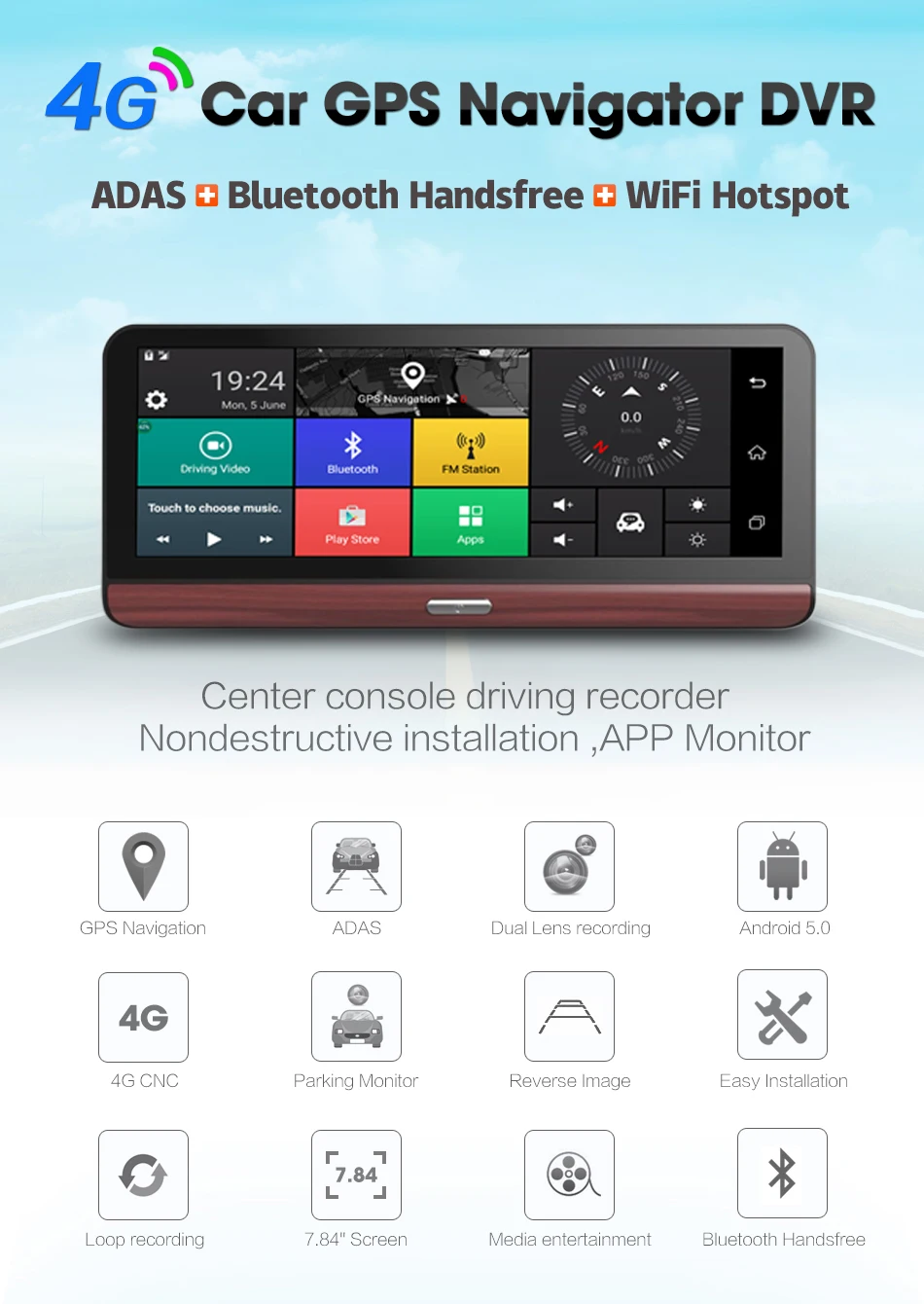 4g/8 Inch Remote Monitoring Real-time Video Wifi Car Dvr Black Box