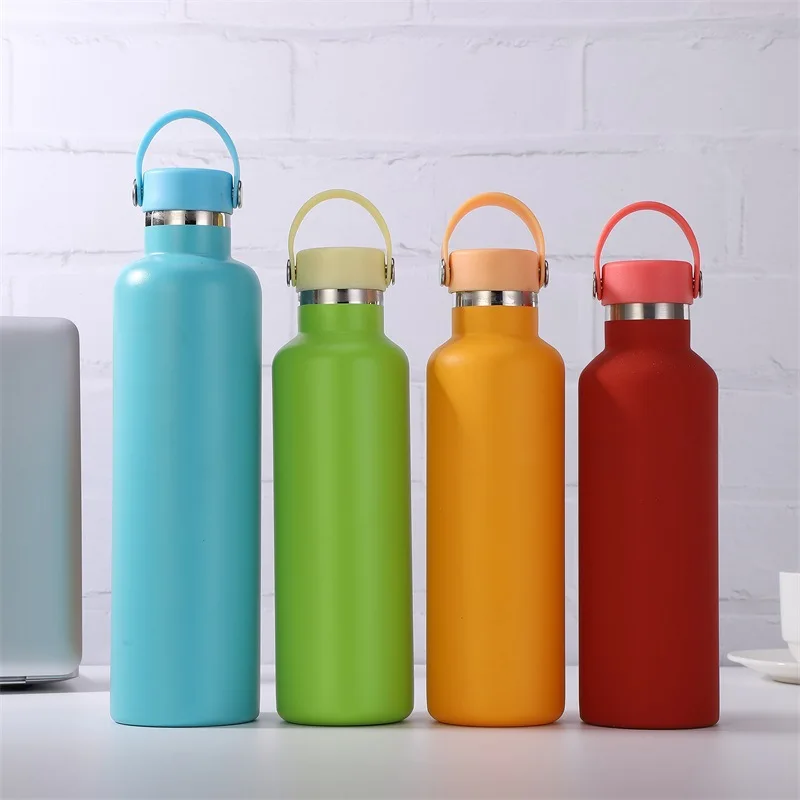 

Mikenda 304 SS Metal sports double-layer vacuum insulation flask bottle logo custom with handle, Mix