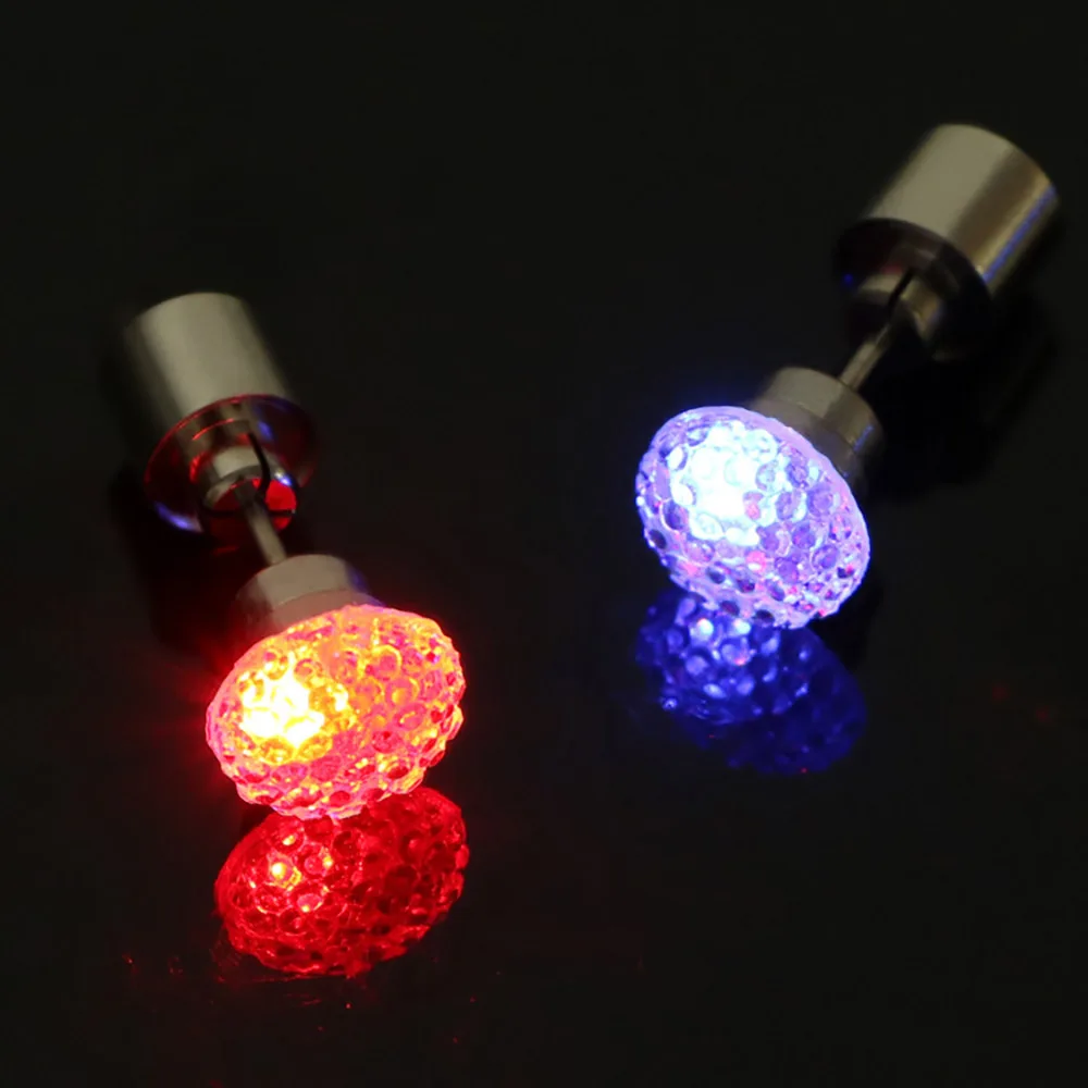

2020 new design light up round luminous alloy stud electronic led earrings, Red, green, blue, orange, yellow, pink, colorful, white