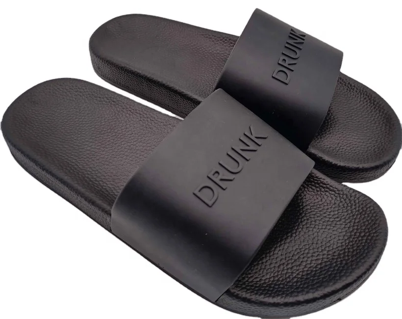 

black men custom logo 3D rubber embossed slide sandals for women and ladies flip-flops slippers