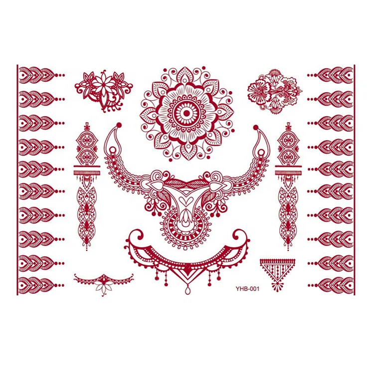 

Red India Henna Tattoo Sticker Custom Waterproof Temporary Tattoos, Cmyk