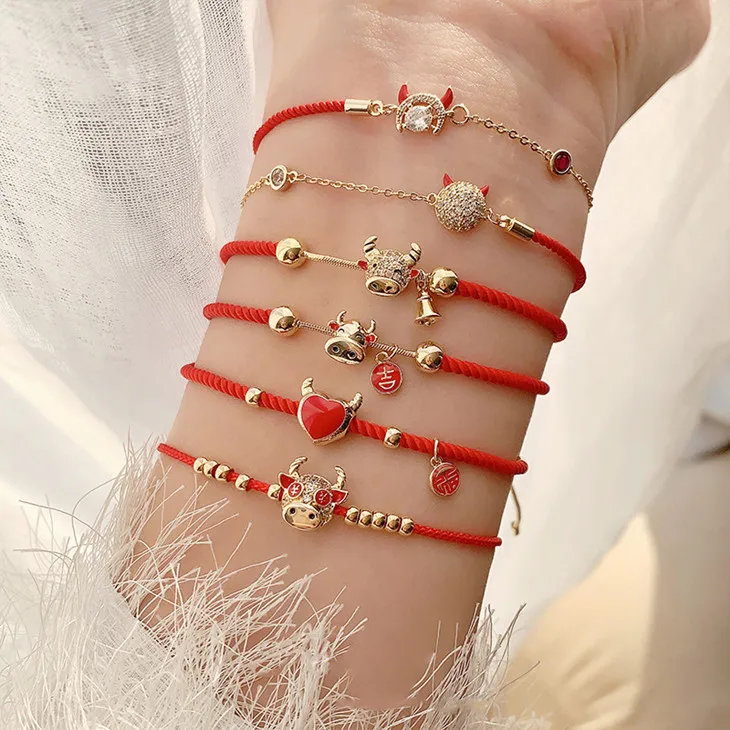 

Ox year red rope elegant gold plated red rope bracelet gift sister friendship bracelet lucky fortune bracelets for girls