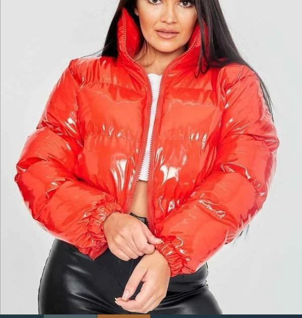 

Shiny Cardigan Tops Women's Winter puffer jacket Sexy Down Jacket High Neck Waterproof Outfits 11 Color White pink