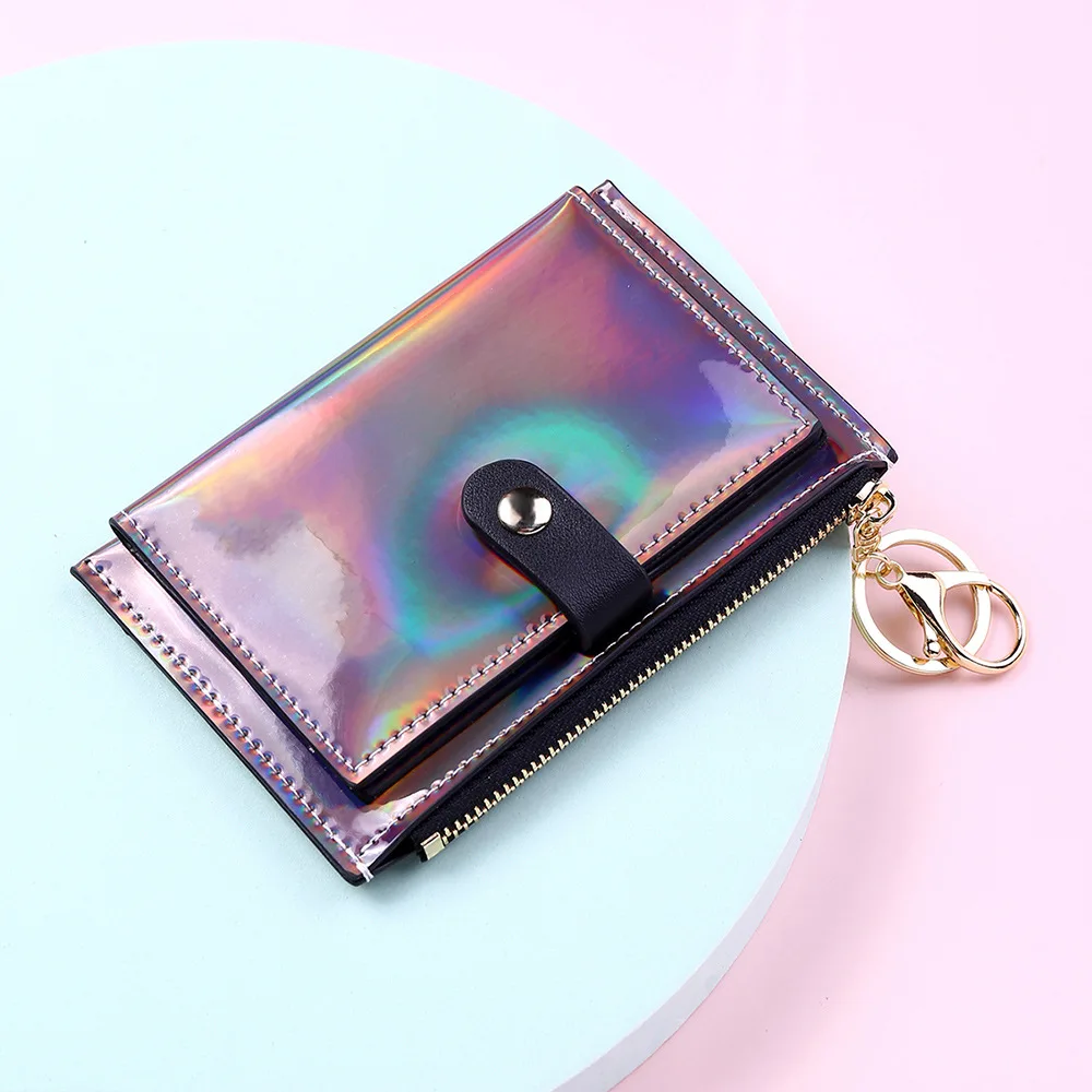 

New laser ladies zipper short wallet multi-card two-fold coin purse wallets for women fashionable, 5 colors