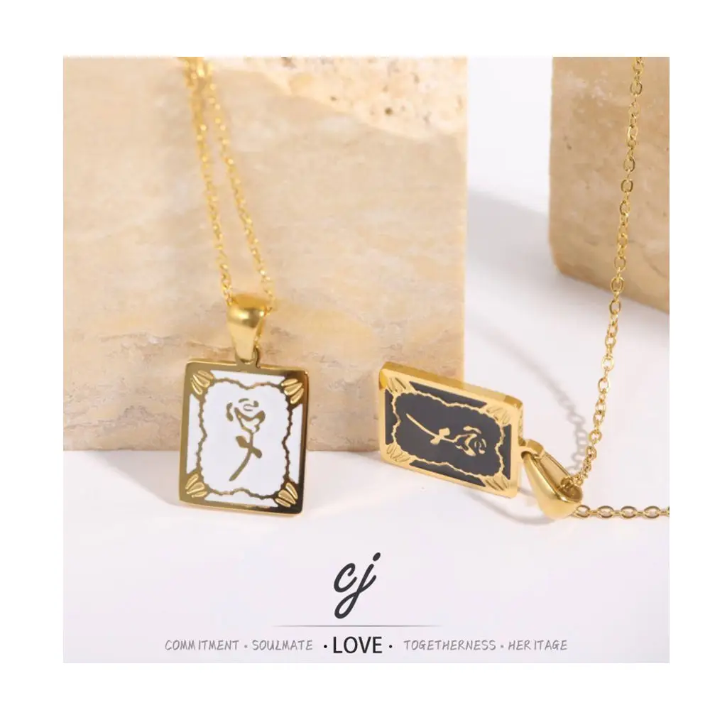 Carline Wholesale Trendy Delicate 18K Gold Plated Link Chain Pendant Charm Flower Stainless Steel Necklace Women Gift