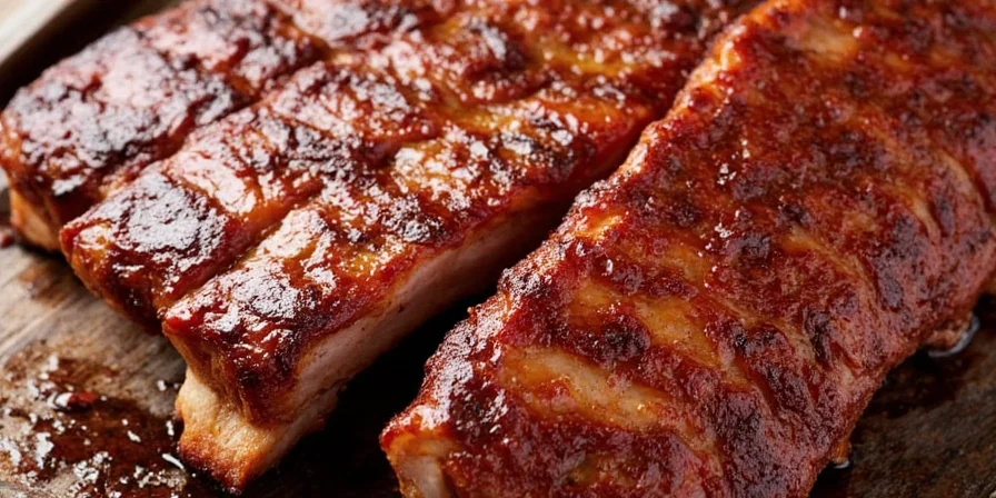 Ribs with golden brown glaze and spices visible