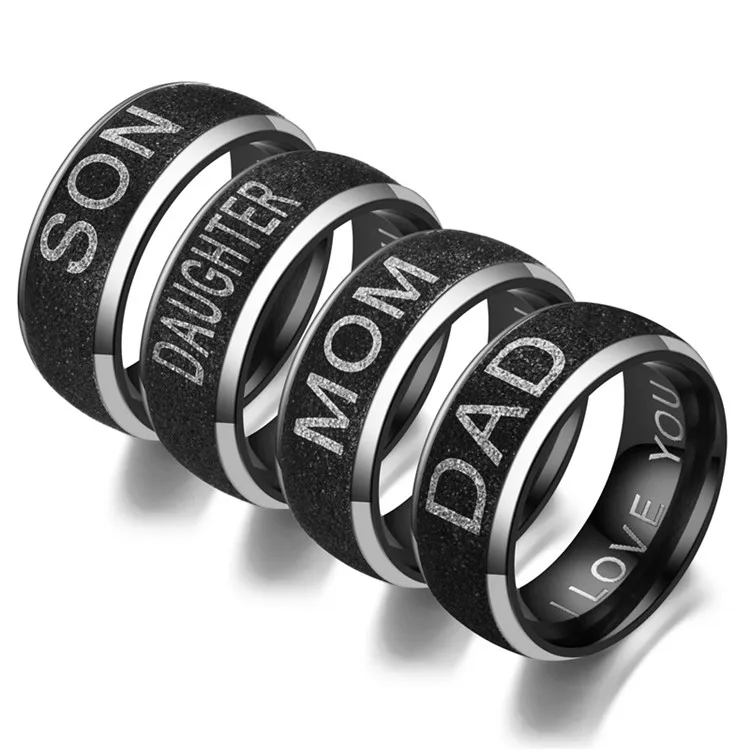 

European And American New Love Mom Son Daughter Black Pearl Sand Couple Family Ring, Picture shows