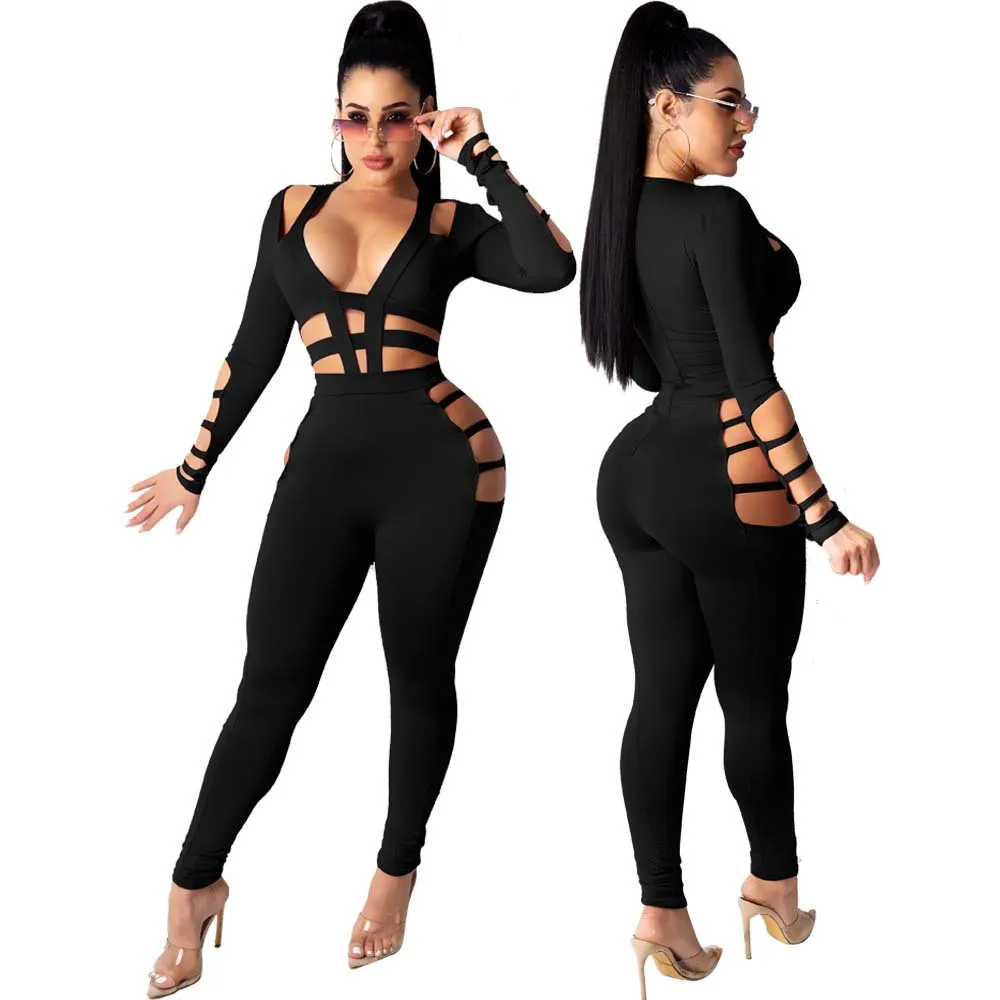

Cut Out Jumpsuits Womens Hollow Out One Piece Skinny Sexy Rompers Women Tight Fitted Jumpsuit Club Dresses