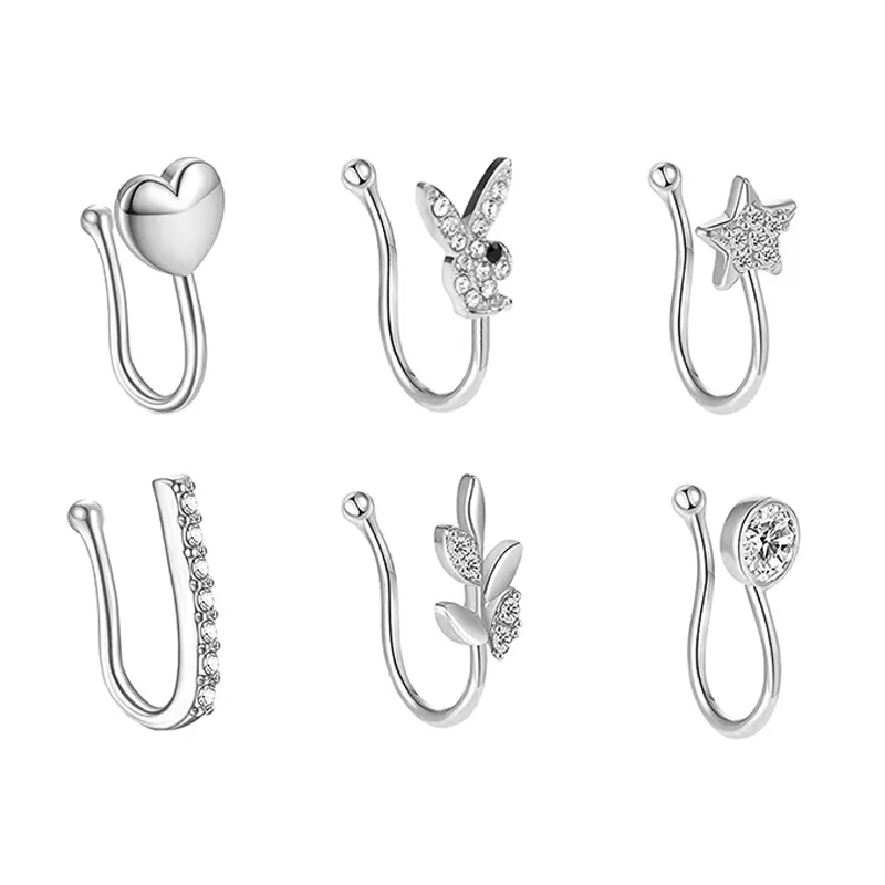 

Melighting Nose Hoop 6pcs Fakes Nose Piercing Clip Rings Non Piercing Nose Ring Piercing Hoop Women's Body Piercing Jewellery