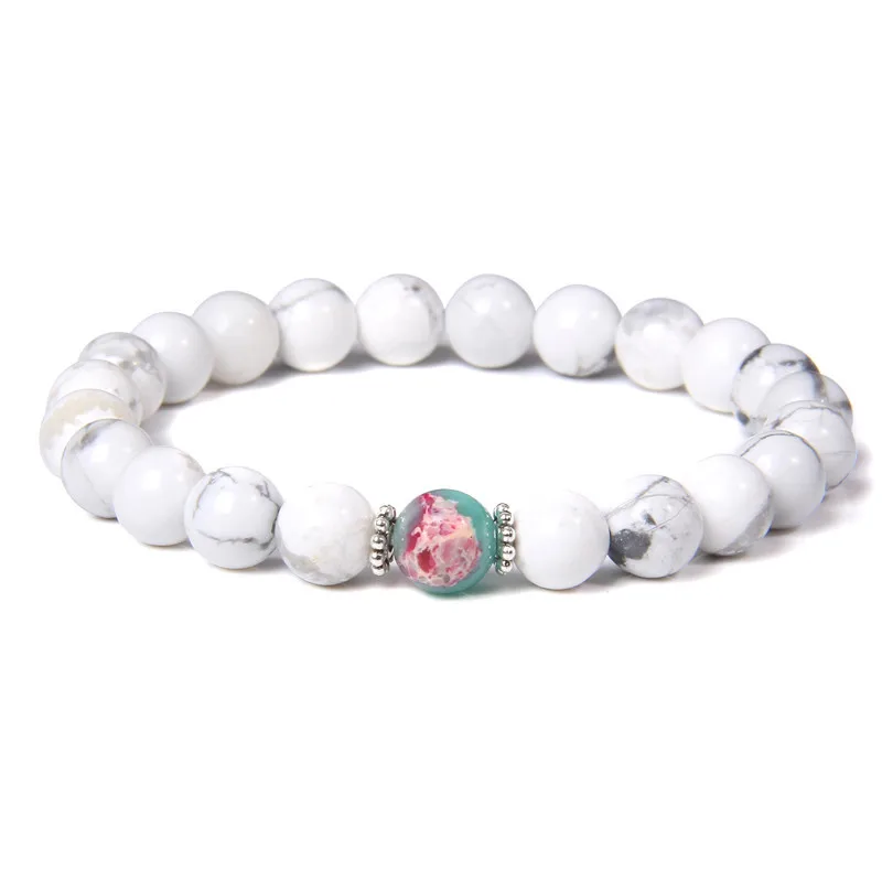 

2021 Newest Natural African Turquoise Beads White Howlite Silver Flower Shaped Spacer Men Women Stretch Bracelets