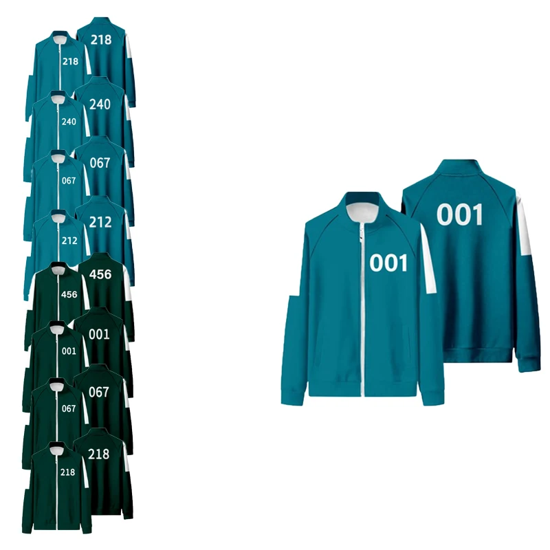 

2021 Squid Game Cloth Cosplay 250GSM Health Sportswear Autumn Stand Collar Zipper Sweatshirt, Customized colors