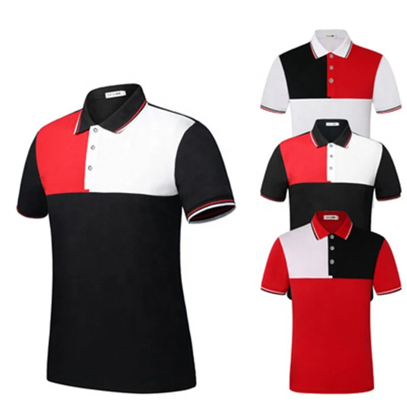 

Summer Men's Patchwork Casual Polo T-shirts, White/red/black