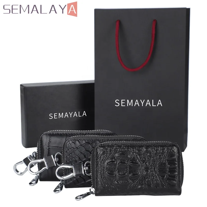 

High quality top layer genuine leather black wallet key pouch wallet car Key Bags 6 Hooks Key Chain Holders