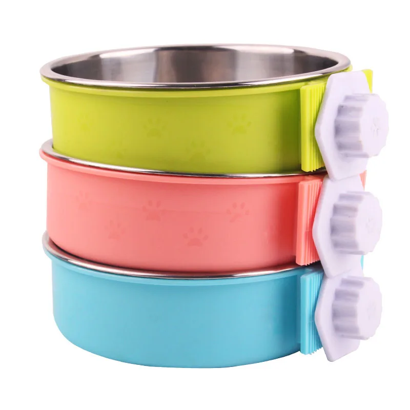 

Durable Pet supplies double design food utensils feeder easy clean stainless steel dog cage hanging fixed dog Pet cat food bowl