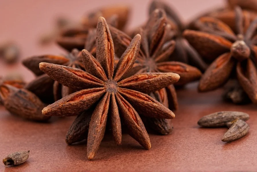 Star anise whole pods and ground spice showing distinctive star shape