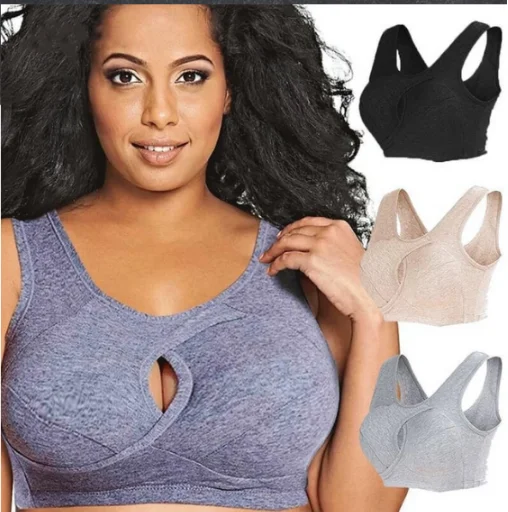 

Wholesale Cotton Full Support Cross Wire Free Plus Size For Womens Sports Bra Anti-Sagging Wirefree