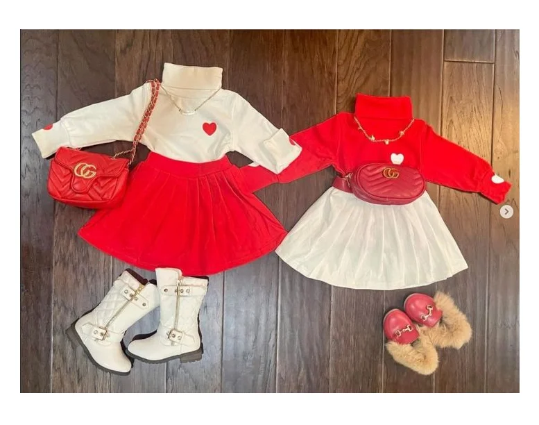 

2022 New Hot-selling Kids Valentine's Day suit 2 piece/ top + skirt Toddler Girls Suit with small moq