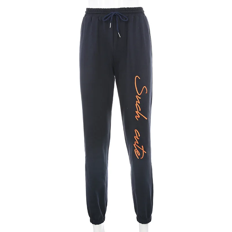 
KHG9089 Streetwear Women New High Waist Slim Letter Embroidery Lace Up Casual Sweatpants Pants 