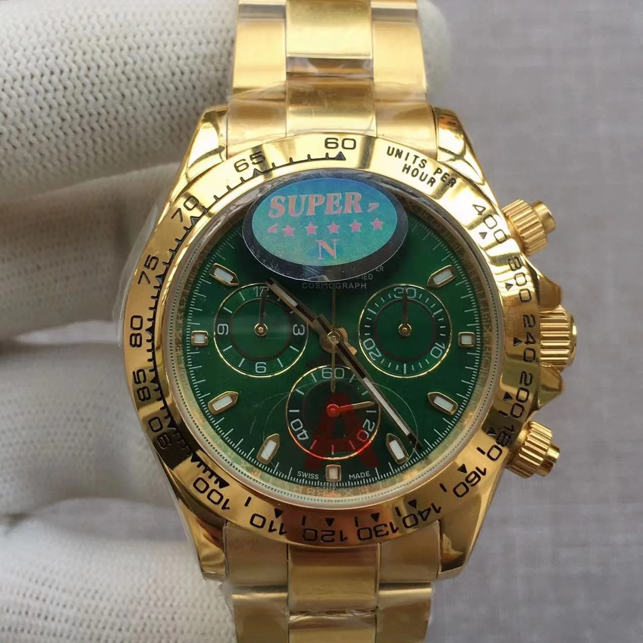 

High quality green gold face men's luxury watch