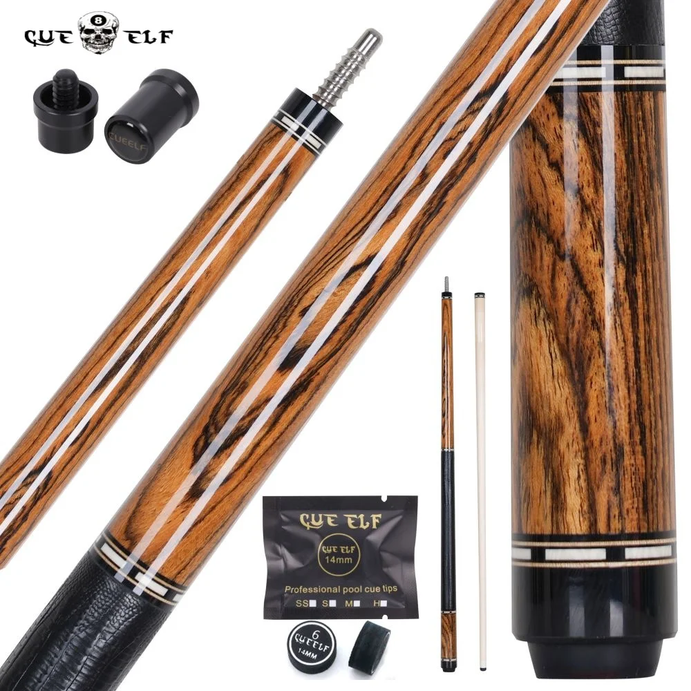 Cueelf Billiards Pool Cues Real Lizard Skin Wrap Caliburn Wood Lmitate Lvory Ring  Pool Billiard Cue 12.5mm Tip Size 58 Inches
