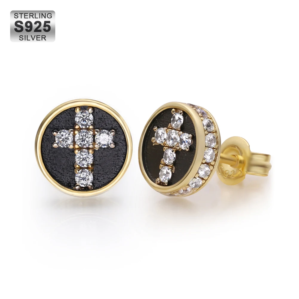 

KRKC Drop Shipping From China Fashion 925 Sterling Silver Stud Earring Jewelry Men Cubic Zirconia CZ Diamond Cross Stud Earring
