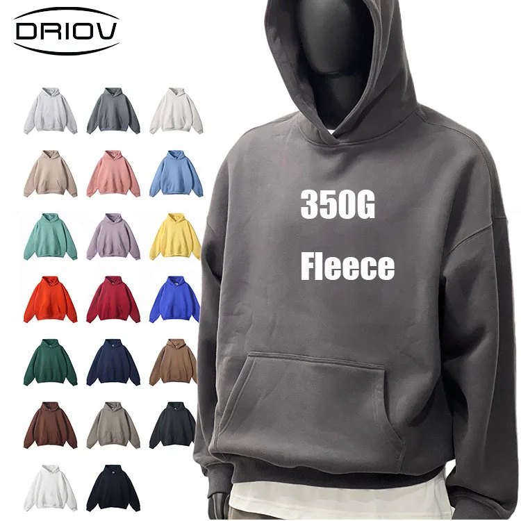 No String Custom Polyester Cotton Blank Heavy Weight Vendors Hoodie Drop Shoulder Oversized 350 Gsm Fleece Vintage Unisex Hoodie