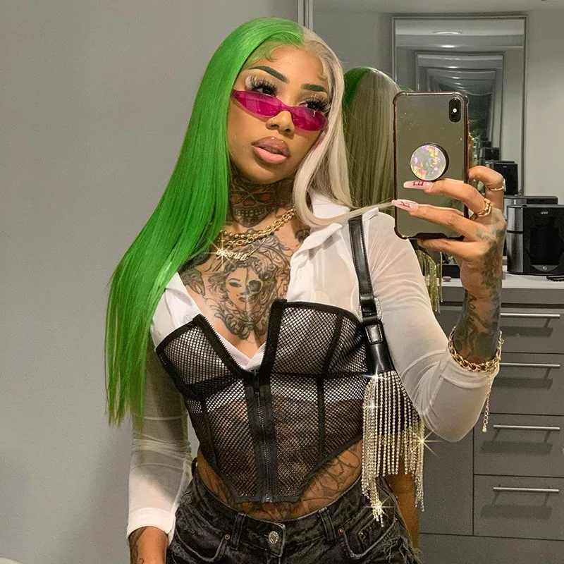 

2021 Fashions sexy corset top women summer see through mesh front zipper black crop top for ladies