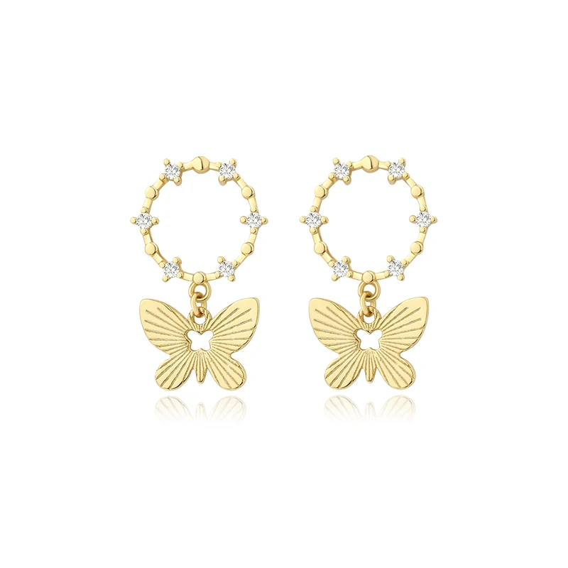 

2022 Dainty Butterfly Dangling Earrings Silver Zircon Circle Studs 18K Gold beautiful Butterfly earrings Women