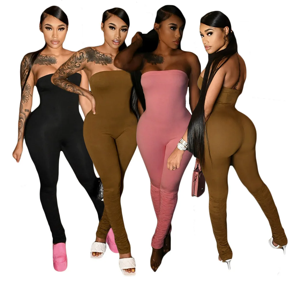 

2021 Spring Fashion style Clothes Off Shoulder Rompers Womens Long Pants Sleeveless One Piece Women Jumpsuit