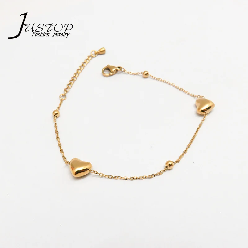 

Custom Accessories Bracelets Design 18K Gold Plated Stainless Steel Beads Heart Bracelet Jewelry, As picture