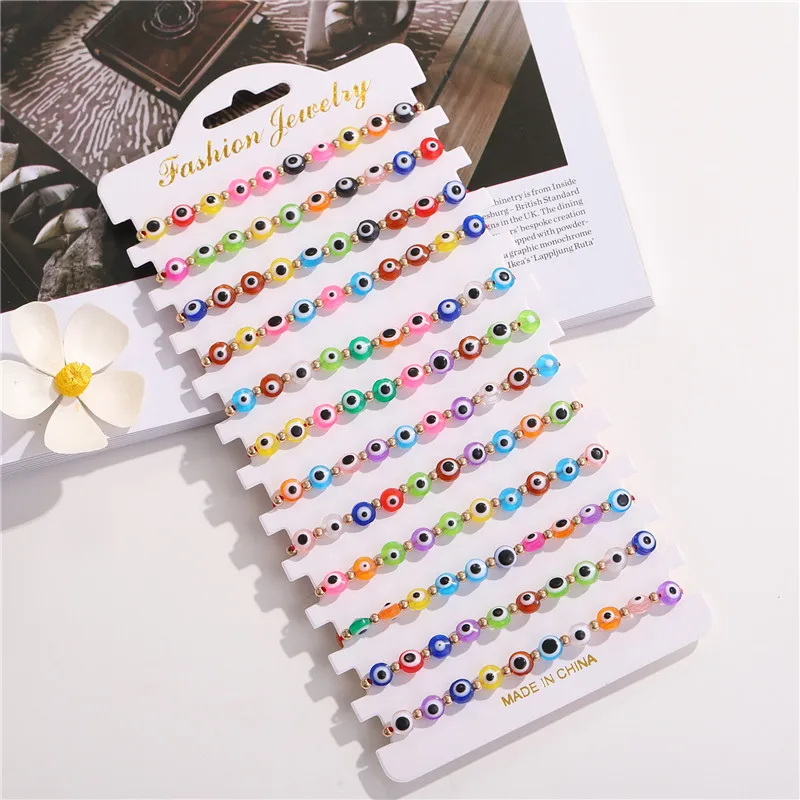

Bohemian Multicolor Devil's Eye Beaded Bracelet Hand-Woven Resin Devil Eye Beaded Adjustable Bracelets
