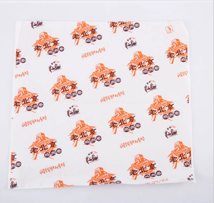 
High quality wax coated food wrap paper for bread hamburg with restaurant logo 