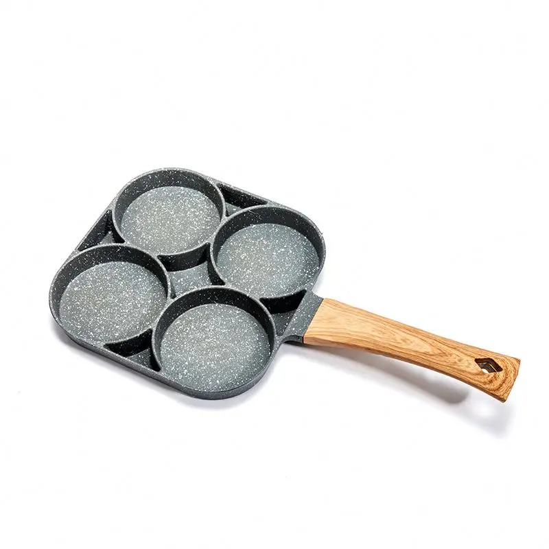 

Kitchen Mini Pancake Breakfast Omelette Pan Medical Stone Non Stick Coating Aluminum Alloy 4 Hole Egg Frying Pan, Grey