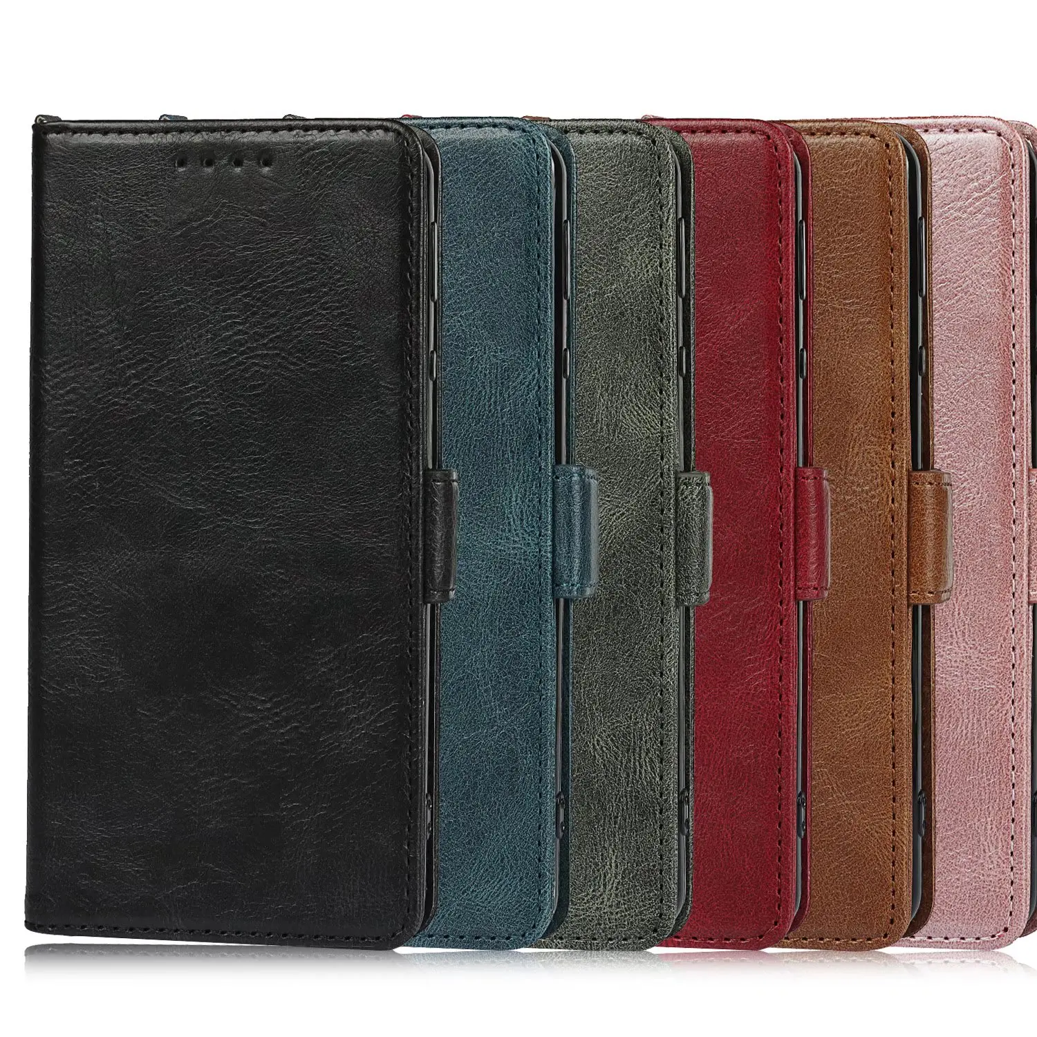 

Middle button vintage double fold flap PU Wallet Leather Case For Sharp Aquos Sense 4, As pictures